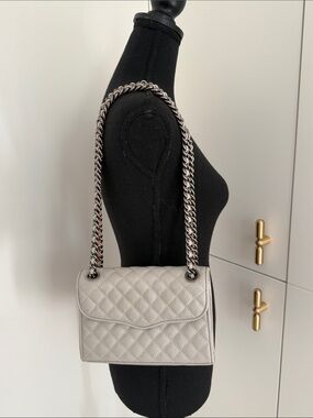 Rebecca Minkoff Quilted Shoulder Bag in Light Gray with Chain Strap
